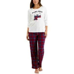 Family Pajama Women Pull On Plus Size Bear Plaid Elastic Pajama Pants Red 1X NWT